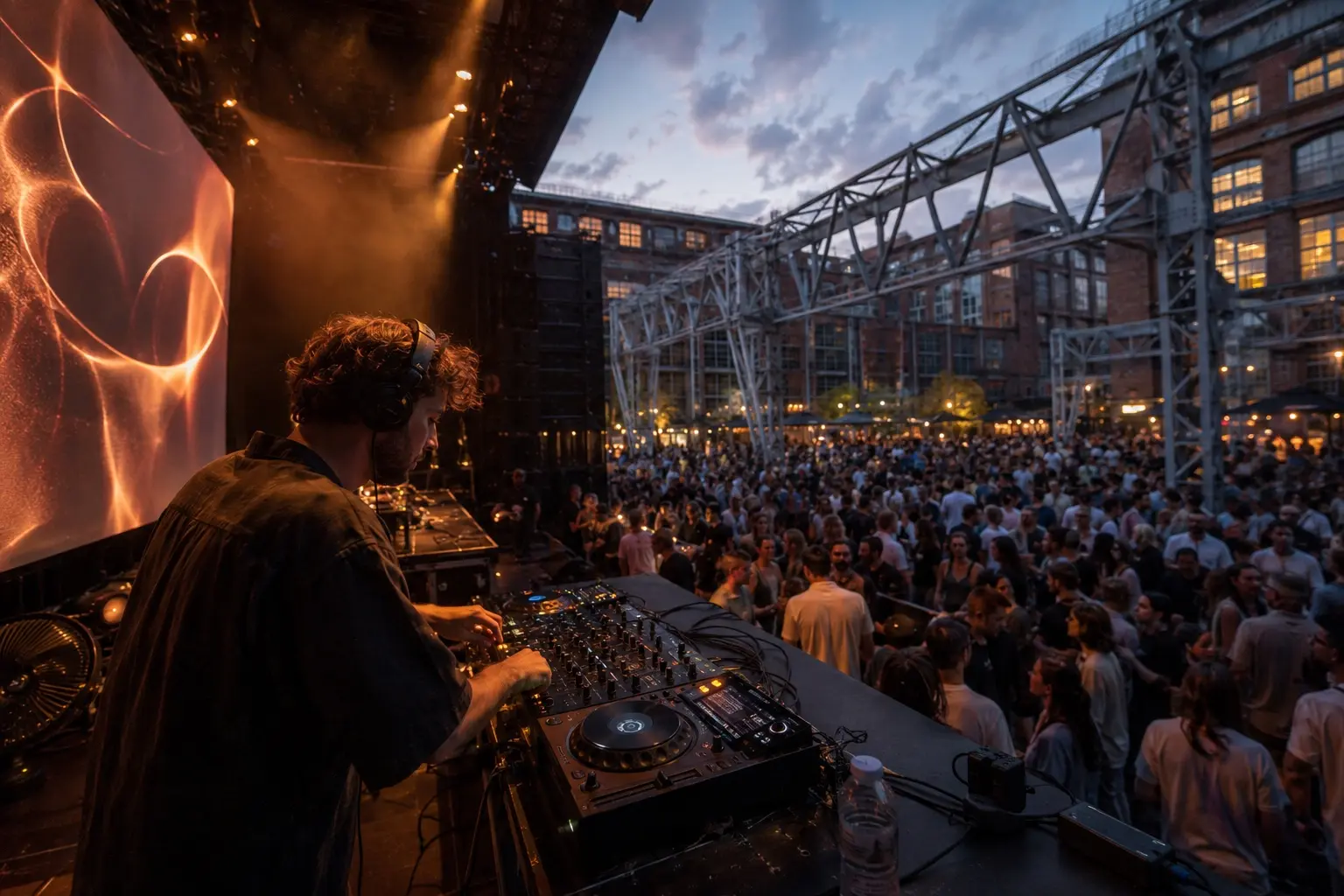 DJ auf der Open-Air-Bühne vor dem Festivalpublikum im AEG-Areal